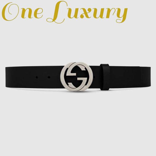 Replica Gucci GG Unisex Black Leather Belt with Interlocking G Buckle 4 cm Width