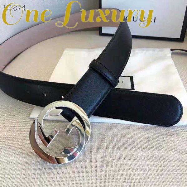 Replica Gucci GG Unisex Black Leather Belt with Interlocking G Buckle 4 cm Width 4