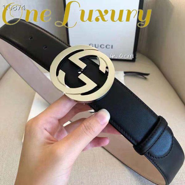 Replica Gucci GG Unisex Black Leather Belt with Interlocking G Buckle 4 cm Width 5