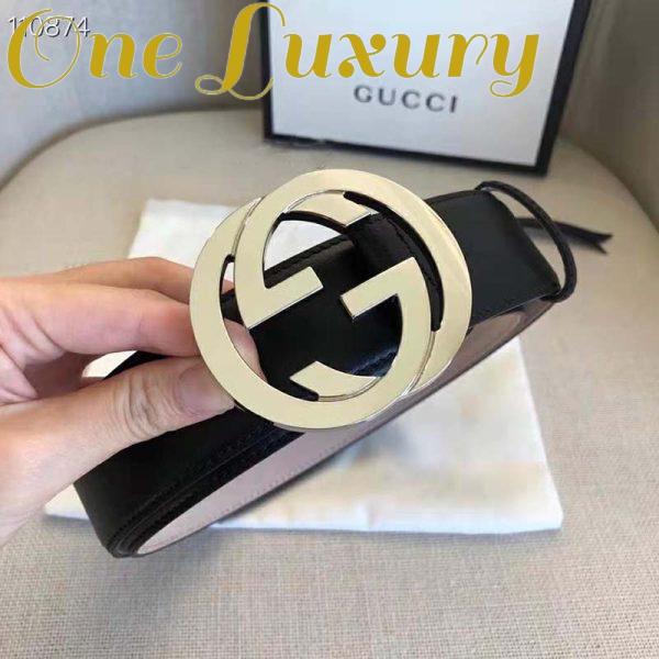Replica Gucci GG Unisex Black Leather Belt with Interlocking G Buckle 4 cm Width 7