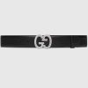 Replica Gucci GG Unisex Black Leather Belt with Interlocking G Buckle 4 cm Width 9