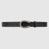 Replica Gucci Unisex GG Leather Belt with Interlocking G Black 3.8 cm Width 10