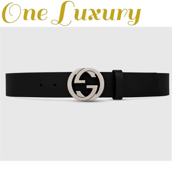 Replica Gucci Unisex GG Leather Belt with Interlocking G Black 3.8 cm Width