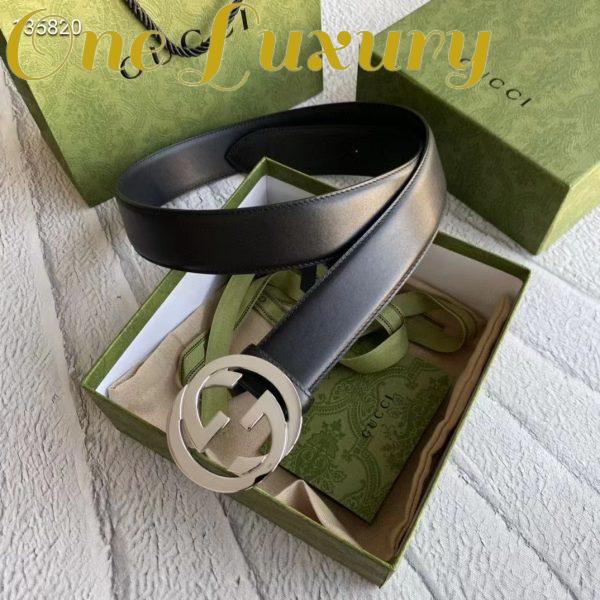 Replica Gucci Unisex GG Leather Belt with Interlocking G Black 3.8 cm Width 4