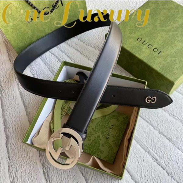 Replica Gucci Unisex GG Leather Belt with Interlocking G Black 3.8 cm Width 8