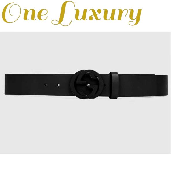Replica Gucci Unisex GG Leather Belt with Interlocking G Black Buckle 3.8 cm Width