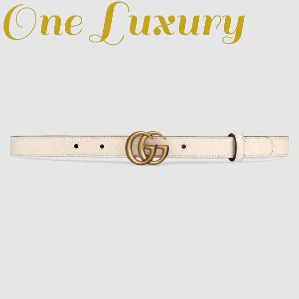 Replica Gucci Unisex GG Marmont Leather Belt Double G Buckle 2 cm Width-White