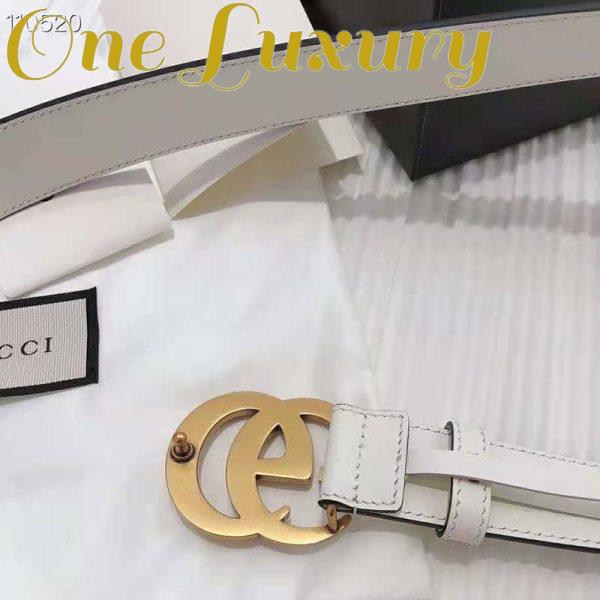 Replica Gucci Unisex GG Marmont Leather Belt Double G Buckle 2 cm Width-White 9