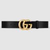 Replica Gucci Unisex GG Marmont Leather Belt with Shiny Buckle in 3.8cm Width-Black