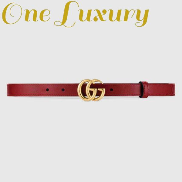 Replica Gucci Unisex GG Marmont Thin Leather Belt with Shiny Double G Buckle-Red 2