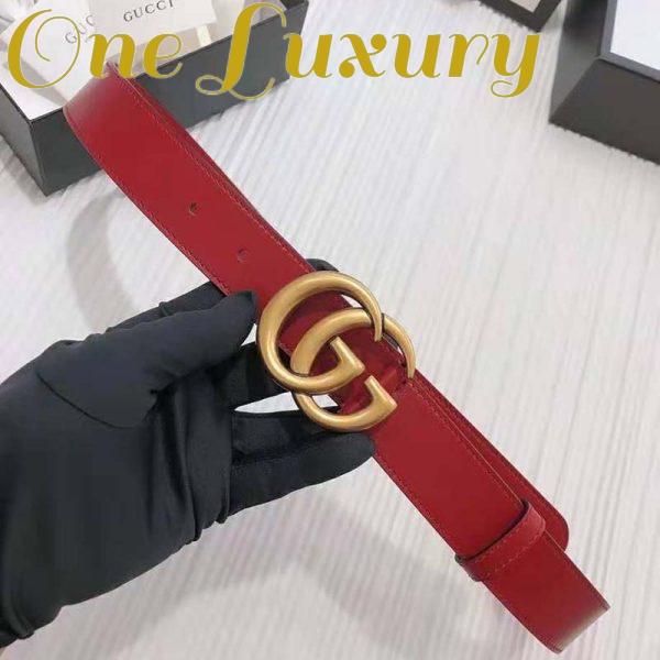 Replica Gucci Unisex GG Marmont Thin Leather Belt with Shiny Double G Buckle-Red 3