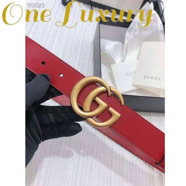 Replica Gucci Unisex GG Marmont Thin Leather Belt with Shiny Double G Buckle-Red 7