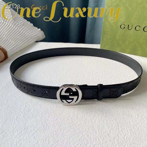 Replica Gucci Unisex GG Signature Leather Belt Interlocking G Buckle Silver Hardware 4 cm Width 3