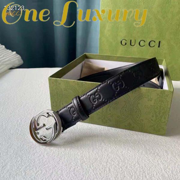 Replica Gucci Unisex GG Signature Leather Belt Interlocking G Buckle Silver Hardware 4 cm Width 6