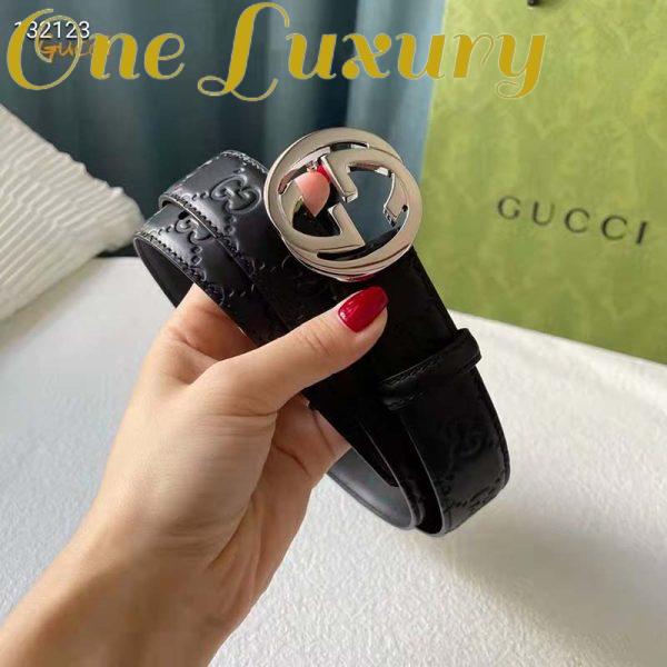 Replica Gucci Unisex GG Signature Leather Belt Interlocking G Buckle Silver Hardware 4 cm Width 7