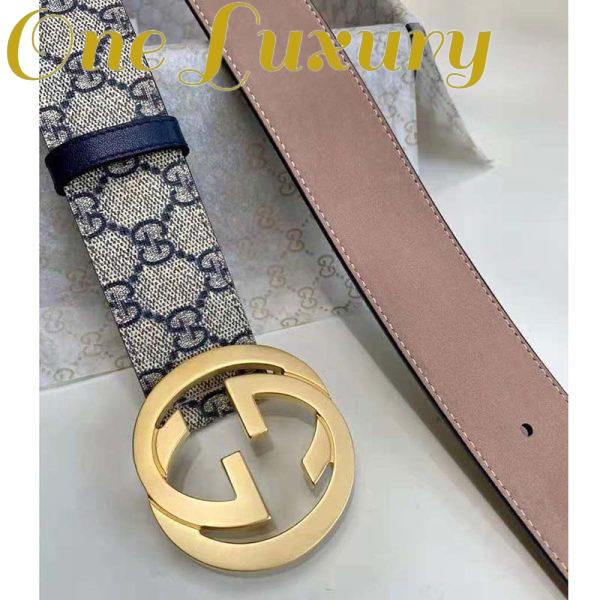 Replica Gucci Unisex GG Supreme Belt G Buckle Beige/Blue GG Supreme Canvas 4 cm Width 4