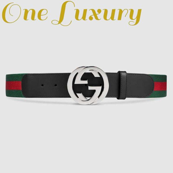 Replica Gucci Unisex GG Web Belt with G Buckle in Green and Red Web 2
