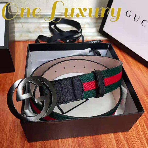 Replica Gucci Unisex GG Web Belt with G Buckle in Green and Red Web 3