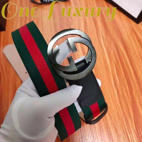 Replica Gucci Unisex GG Web Belt with G Buckle in Green and Red Web 6