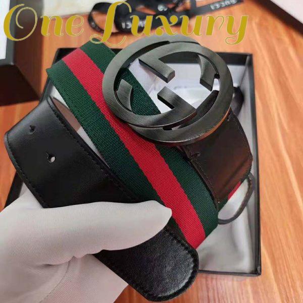 Replica Gucci Unisex GG Web Belt with G Buckle in Green and Red Web 7