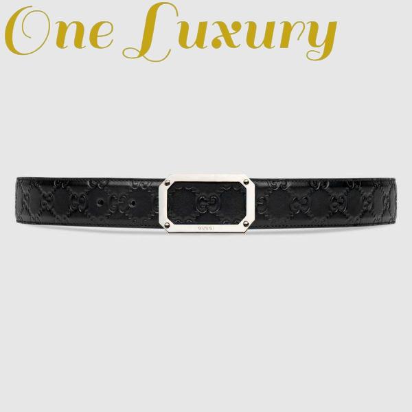 Replica Gucci Unisex Gucci Signature Leather Belt Rectangular Buckle 4 cm Width-Black
