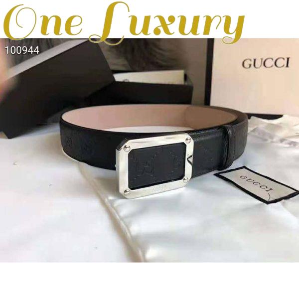 Replica Gucci Unisex Gucci Signature Leather Belt Rectangular Buckle 4 cm Width-Black 3