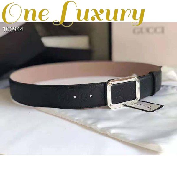 Replica Gucci Unisex Gucci Signature Leather Belt Rectangular Buckle 4 cm Width-Black 4