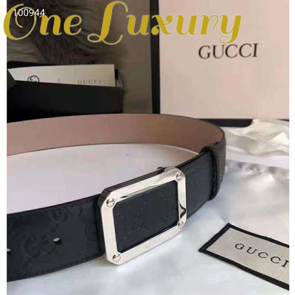 Replica Gucci Unisex Gucci Signature Leather Belt Rectangular Buckle 4 cm Width-Black 5