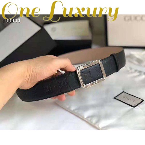 Replica Gucci Unisex Gucci Signature Leather Belt Rectangular Buckle 4 cm Width-Black 6