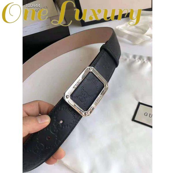 Replica Gucci Unisex Gucci Signature Leather Belt Rectangular Buckle 4 cm Width-Black 7