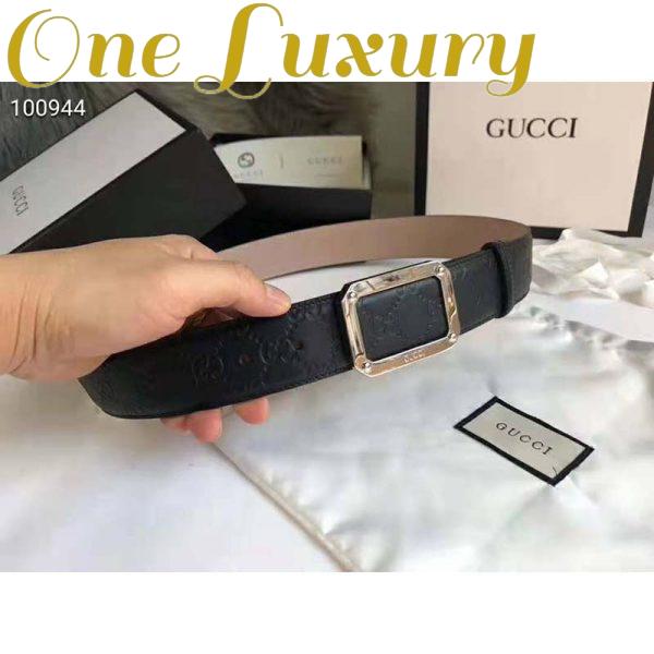 Replica Gucci Unisex Gucci Signature Leather Belt Rectangular Buckle 4 cm Width-Black 8