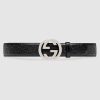 Replica Gucci Unisex Gucci Signature Leather Belt Rectangular Buckle 4 cm Width-Black 10