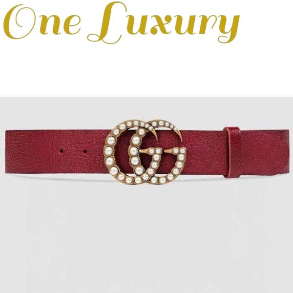 Replica Gucci Unisex Leather Belt Pearl Double G Red 3.8 CM Width 2