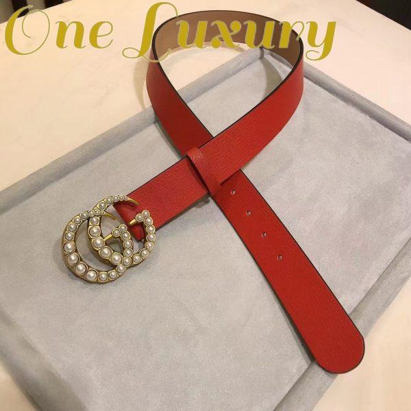 Replica Gucci Unisex Leather Belt Pearl Double G Red 3.8 CM Width 4