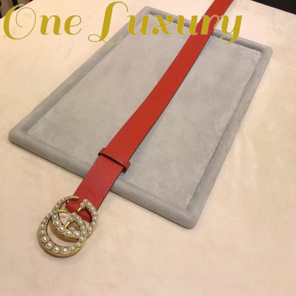 Replica Gucci Unisex Leather Belt Pearl Double G Red 3.8 CM Width 6