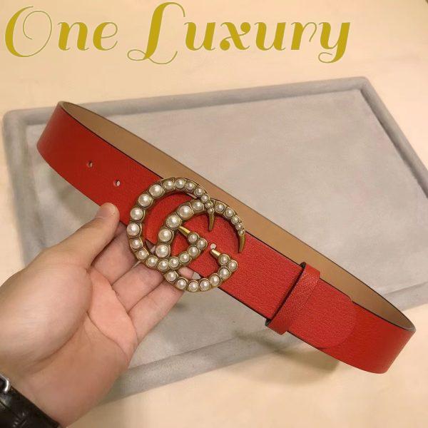 Replica Gucci Unisex Leather Belt Pearl Double G Red 3.8 CM Width 7