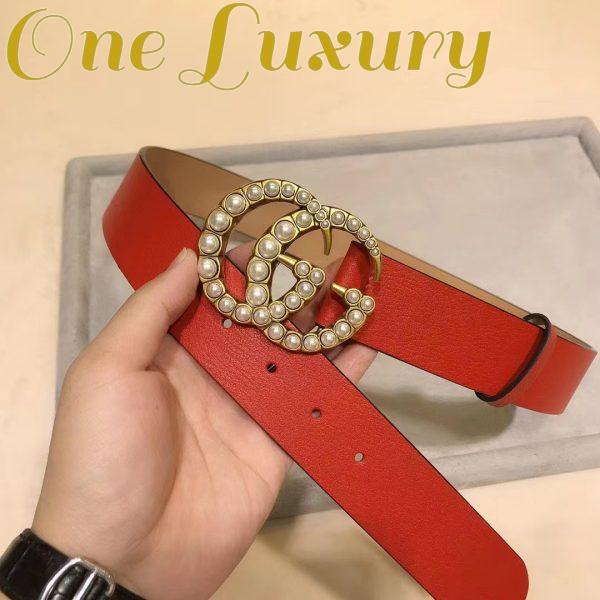Replica Gucci Unisex Leather Belt Pearl Double G Red 3.8 CM Width 10
