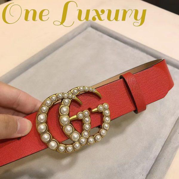 Replica Gucci Unisex Leather Belt Pearl Double G Red 3.8 CM Width 11