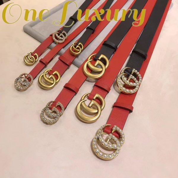 Replica Gucci Unisex Leather Belt Pearl Double G Red 3.8 CM Width 13