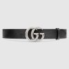 Replica Gucci Unisex Leather Belt with Double G Buckle in 2.5cm Width-Black 11