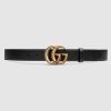 Replica Gucci Unisex Leather Belt with Double G Buckle in 2.5cm Width-Black and Silver 10