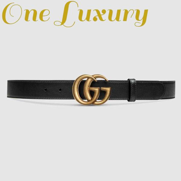 Replica Gucci Unisex Leather Belt with Double G Buckle in 2.5cm Width-Black 2