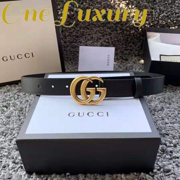 Replica Gucci Unisex Leather Belt with Double G Buckle in 2.5cm Width-Black 3
