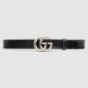 Replica Gucci Unisex Leather Belt with Double G Buckle in 2.5cm Width-Black 10