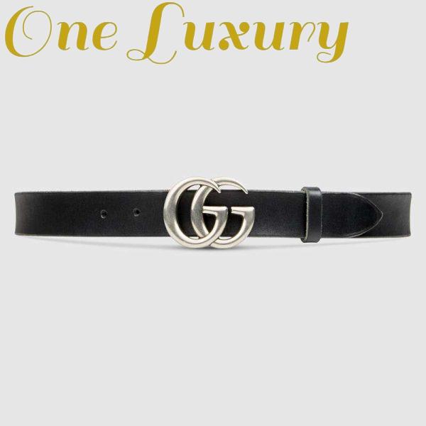 Replica Gucci Unisex Leather Belt with Double G Buckle in 2.5cm Width-Black and Silver 2