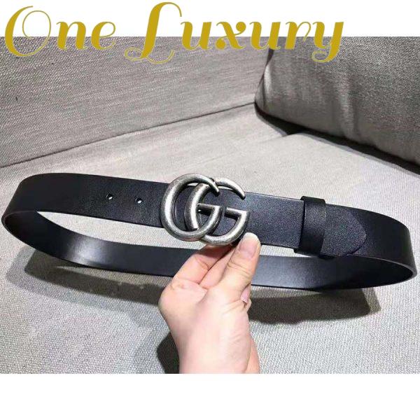 Replica Gucci Unisex Leather Belt with Double G Buckle in 2.5cm Width-Black and Silver 3