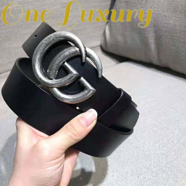 Replica Gucci Unisex Leather Belt with Double G Buckle in 2.5cm Width-Black and Silver 6