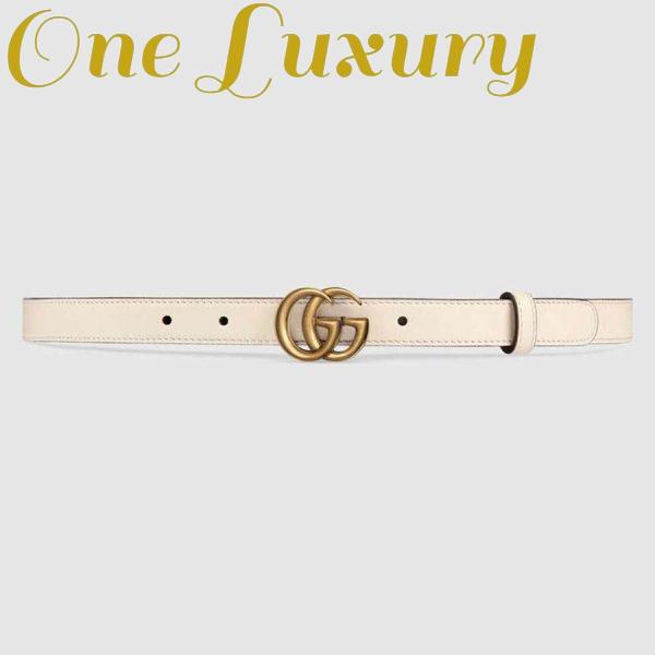 Replica Gucci Unisex Leather Belt with Double G Buckle in 2cm Width-White 2
