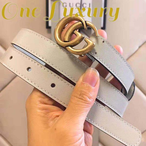 Replica Gucci Unisex Leather Belt with Double G Buckle in 2cm Width-White 4