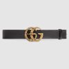 Replica Gucci Unisex Leather Belt with Double G Buckle-Black 14